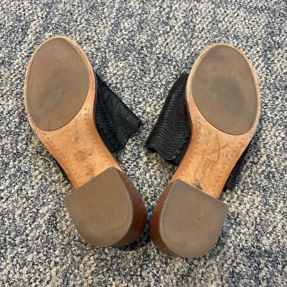 Frye Leather Cindy Mule Sandals Size 8.5 Black Heeled